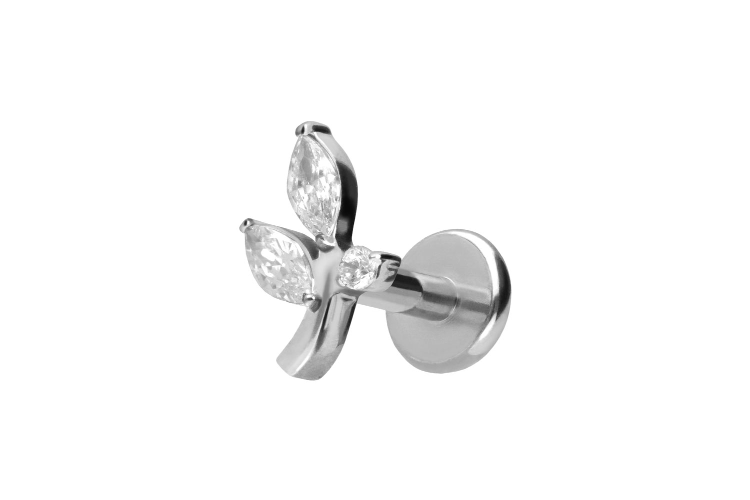 Titan Labret Piercing mit Push Fit KRISTALLZWEIG